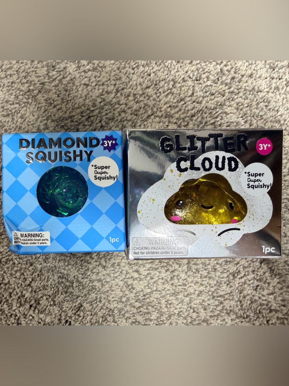 J'Adore diamond squishy and glitter cloud squishy in Blue and Gold
